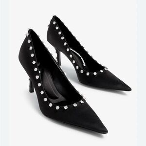 Alexander Wang Womens Delphine Black Satin Pointed Toe Pumps Shoes NWT